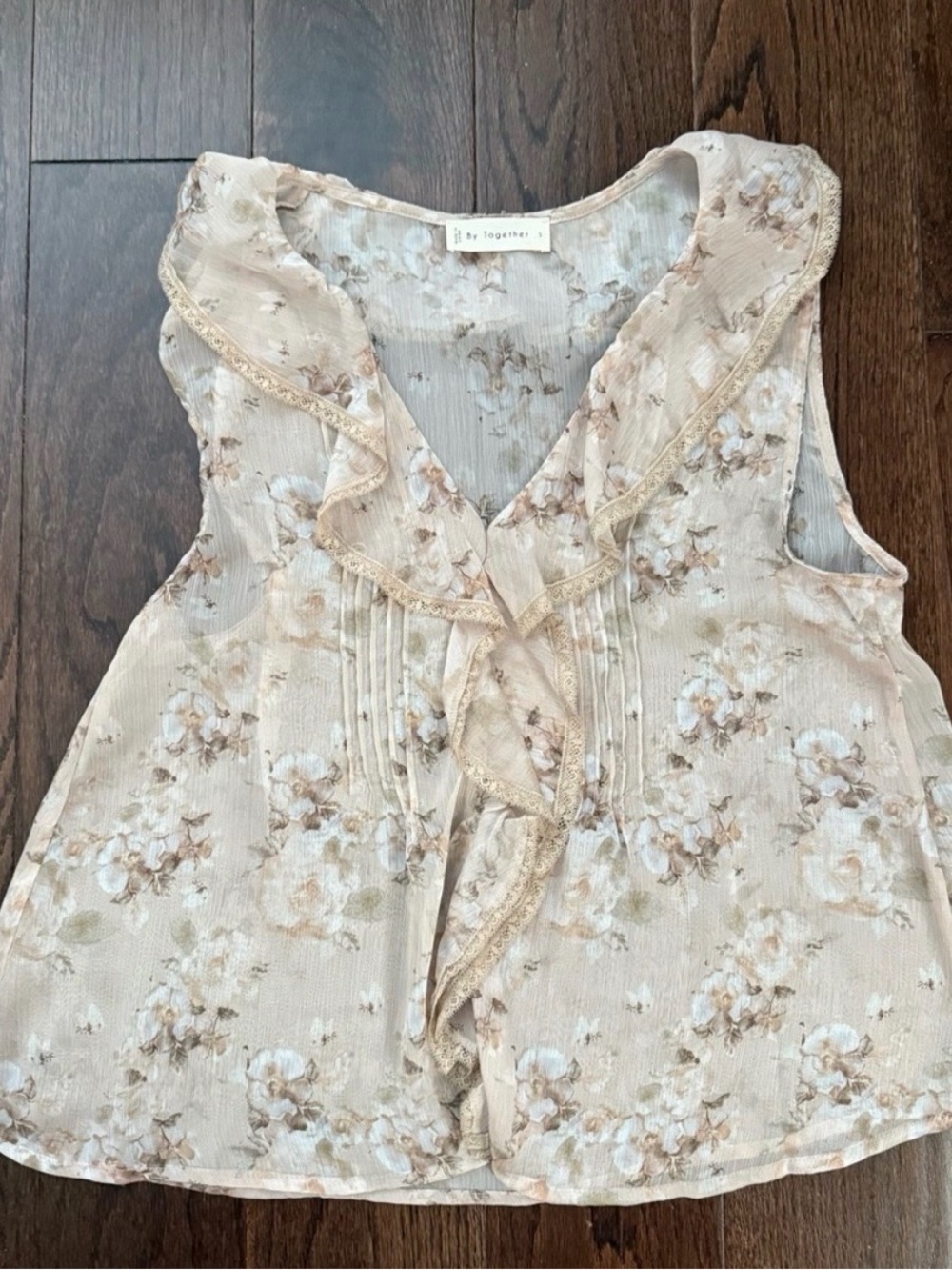 🌟By Together Cream Floral Ruffle neck Camisole